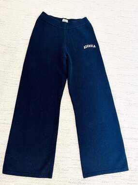 ADANOLA Varsity Straight Leg Sweatpants Size S Navy Loungewear Wool Blend Luxury